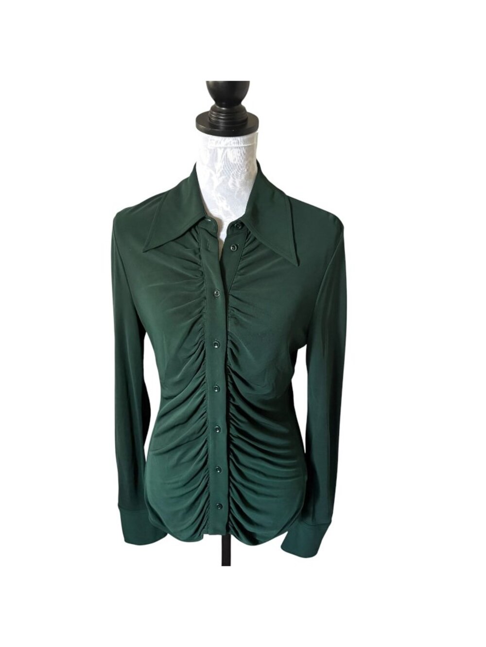 Proenza Schouler Womens Long Sleeve Green Top Ruched Size 8
